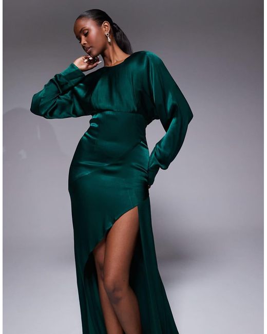 Bardot Green Kartia Long Sleeve Maxi Dress With Split