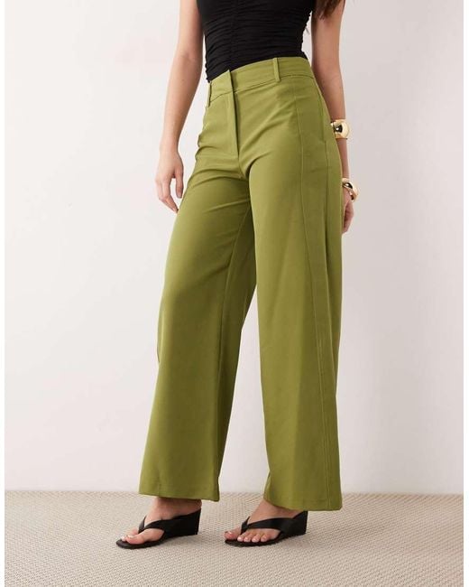 River Island Green Soft Tailored Wide Leg Trousers