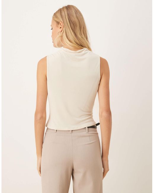 ASOS Natural Slinky High Neck Ruched Top