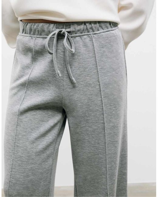 Stradivarius Gray Soft-touch Wide-leg Trousers With Seam Detail