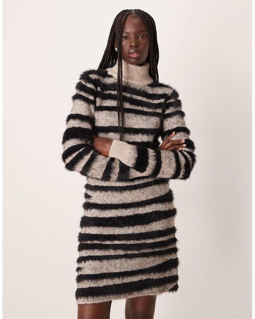 Vila Natural Zebra Textured Knitted Mini Dress