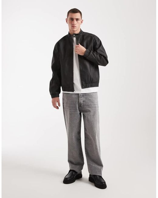 Hollister Black Vegan Leather Classic Moto Jacket for men