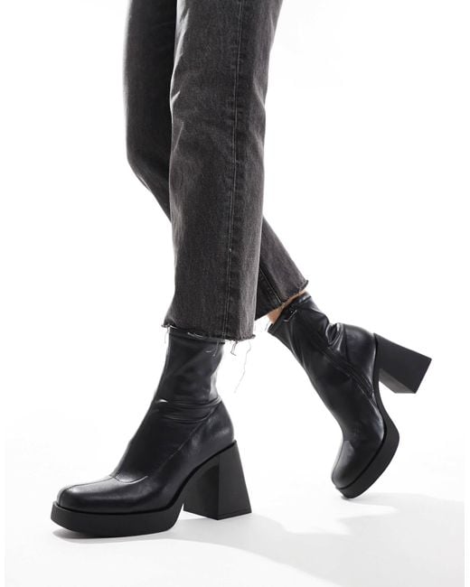 Stradivarius Black Platform Heel Ankle Boot