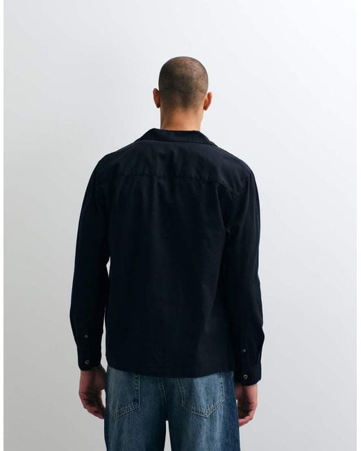 ASOS Blue Co-ord Relaxed Revere Shirt With Linen for men