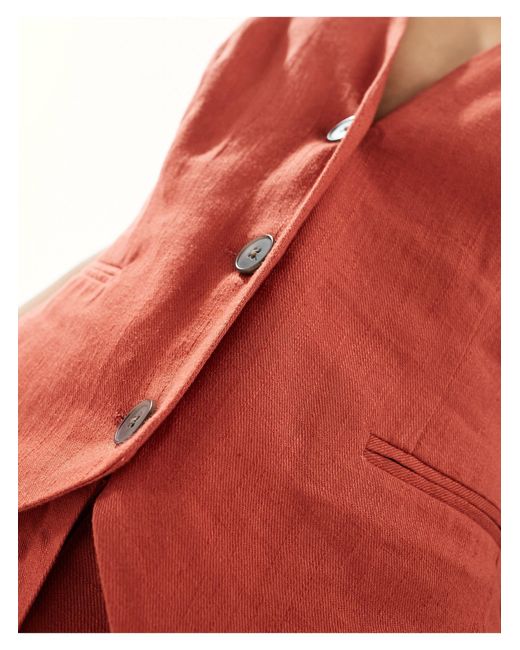ASOS Red Waistcoat With Linen