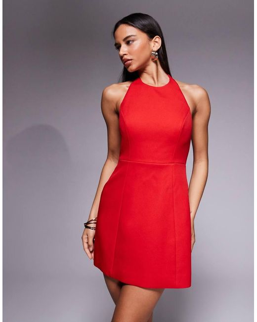 Forever New Red Structure High Neck Halter Neck Mini Dress