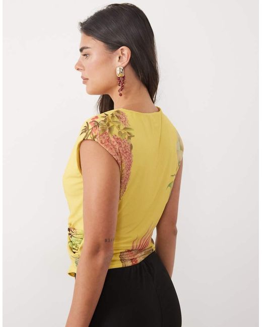 ASOS Yellow Plunge Drape Cap Sleeve