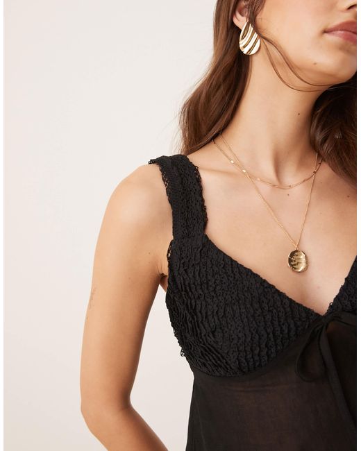 ASOS Black Textured Cami Top With Mesh Mix