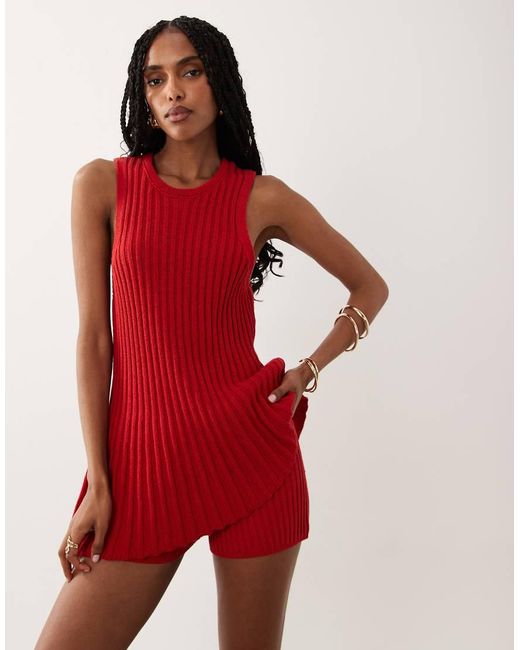 ASOS Red Knitted Pleated Asymmetric Top