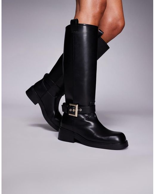 ARMANI EXCHANGE Black Buckle Knee High Boots