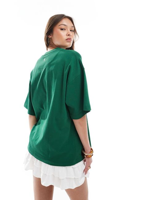 4th & Reckless Green Cotton Resort Club Printed Graphic Oversized T-shirt