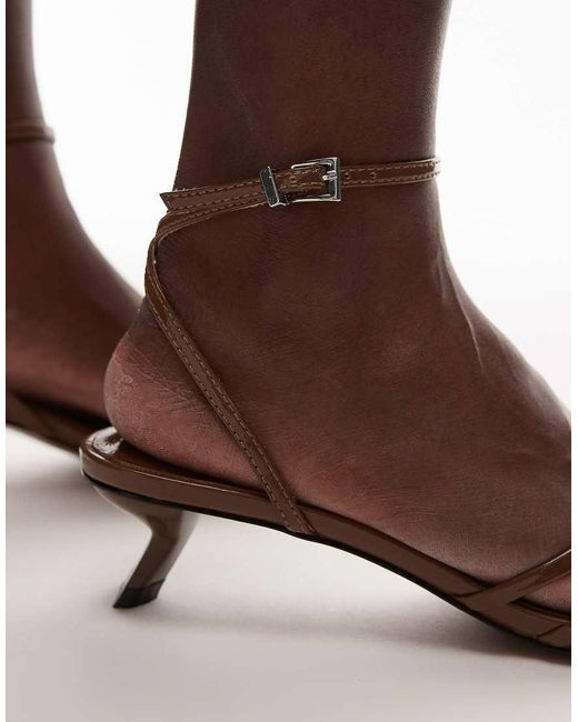 TOPSHOP Brown Isme Strappy Kitten Heel