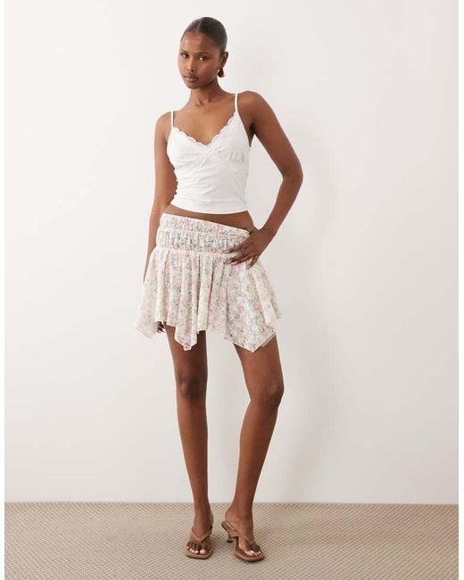 ASOS Natural Asymmetric Lace Layered Mini Skirt