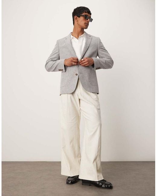 Americana De Corte Slim De Mezcla De Lino De ASOS de hombre de color Gray