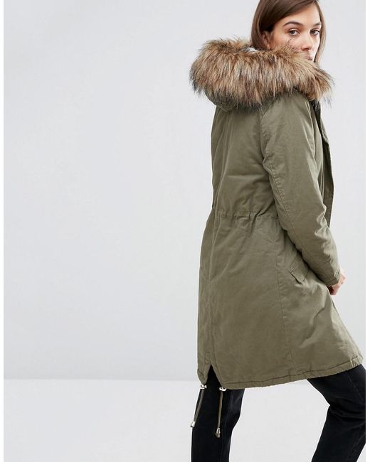 New Look Big Faux Fur Parka Coat In Green Lyst Multi Color Faux Fur Jacket 72 V Neck Seamless Cami 14 Slimming Stretch Jeggings 59
