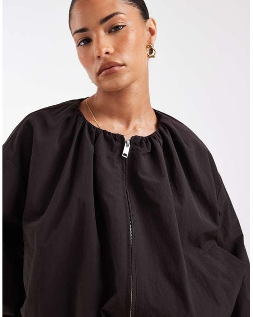 ASOS Black Asos Design Petite Cropped Bubble Hem Nylon Bomber Jacket