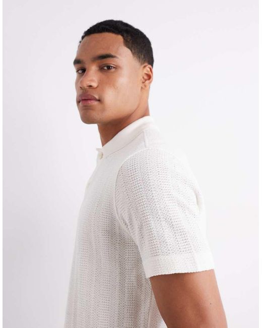 Polo De Punto De Mezcla De Algodón De -Neutro Mango de hombre de color White