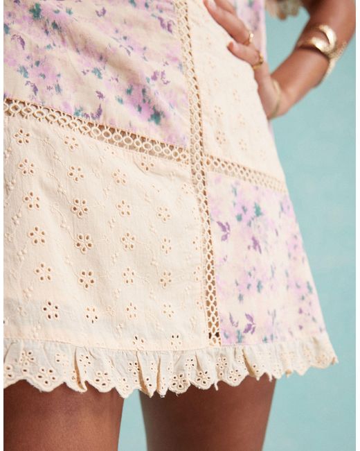 Miss Selfridge Green Mix Fabric Patchwork Mini Skirt Co Ord