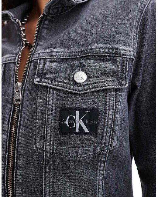 Calvin Klein Blue Zip Through Denim Mini Dress