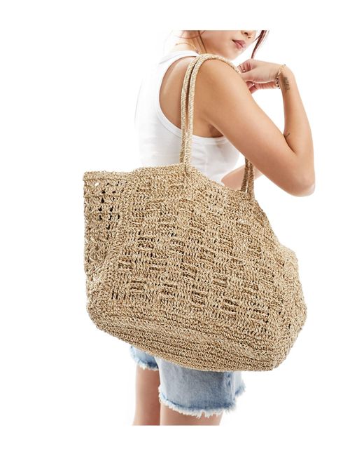 ASOS Natural Straw Hand Crochet Tote Bag
