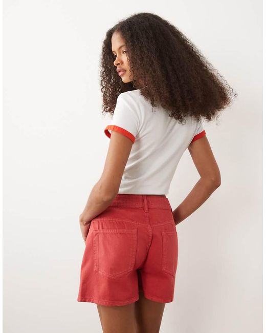 ASOS Red High Waist Denim Shorts