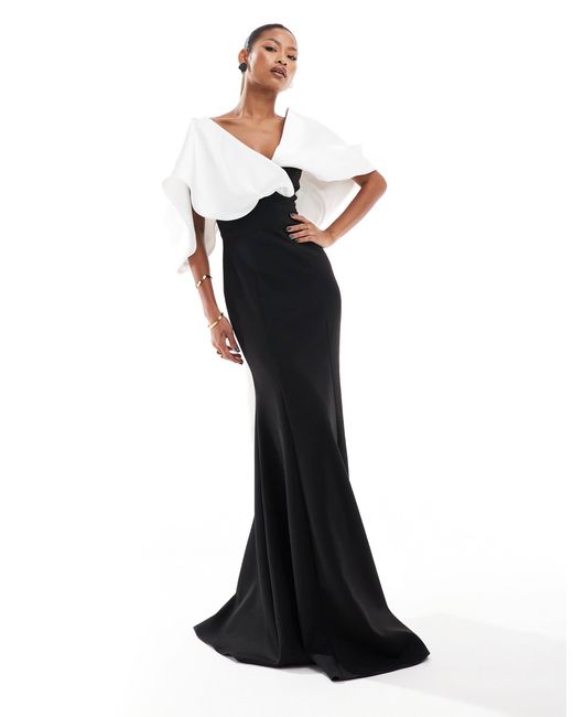 ASOS Premium Contrast Oversized Bow Maxi Dress With Sash Train in White