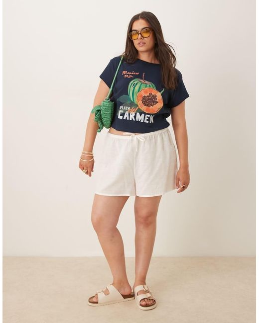 ASOS Blue Asos Design Curve Baby Tee With Playa Del Carmen Fruit Graphic