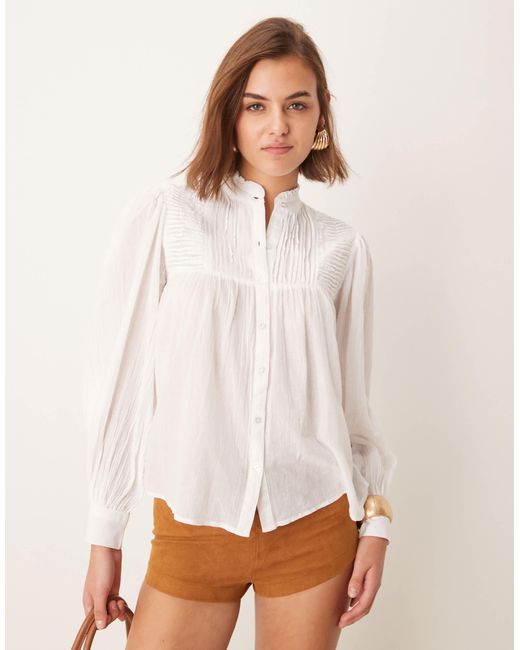 Chemise transparente à détail plissé et col montant - écru Pimkie en coloris White