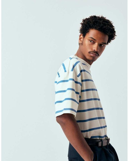 ASOS White Breathemaxtm Heavyweight Oversized T-shirt With Blue Stripes for men