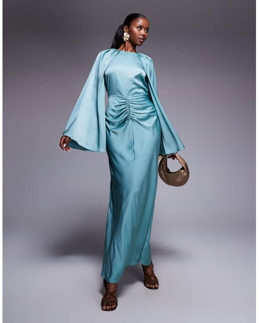 ASOS Blue – langärmliges maxikleid aus satin