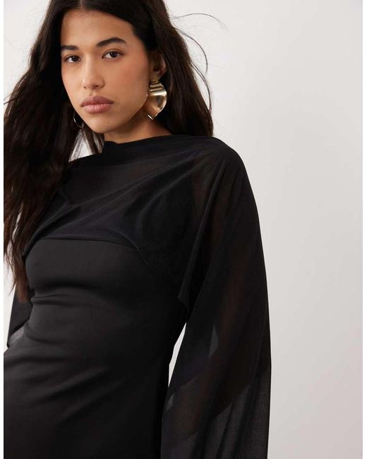 ASOS Black Mini Dress With Sheer Cape Shoulder