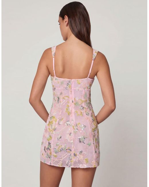 Oh Polly Pink Sweetheart Neckline Embellished Detail Mini Dress