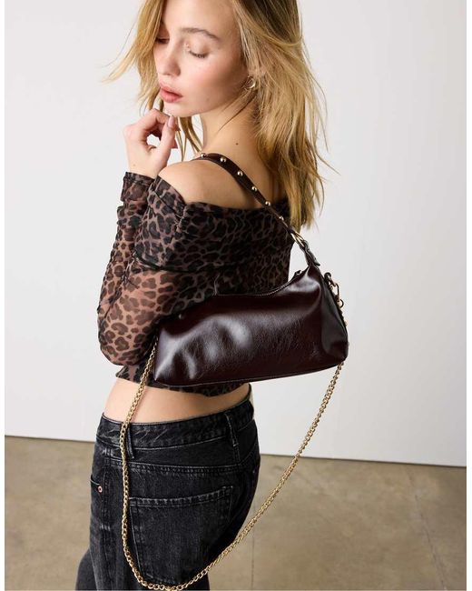 Stradivarius White Studded Half-moon Shoulder Bag