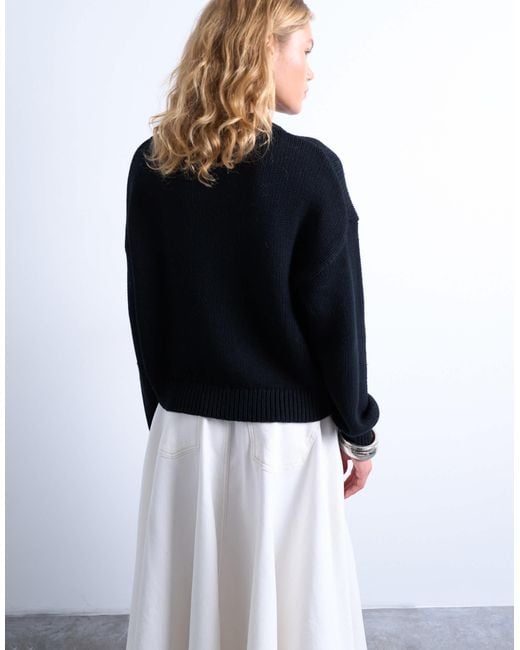 TOPSHOP Blue Knitted Embroidered Floral Jumper