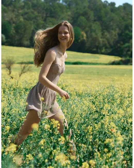 Stradivarius Green Short Checked Bodice Dress