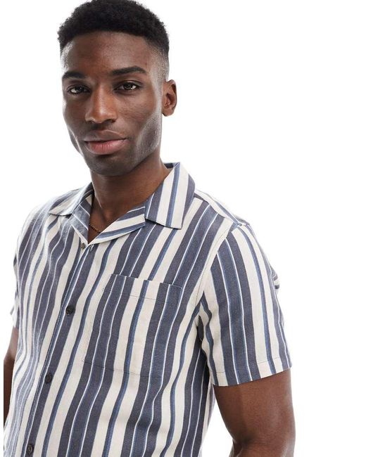 New Look White Linen Look Stripe Shirt Co-ord for men