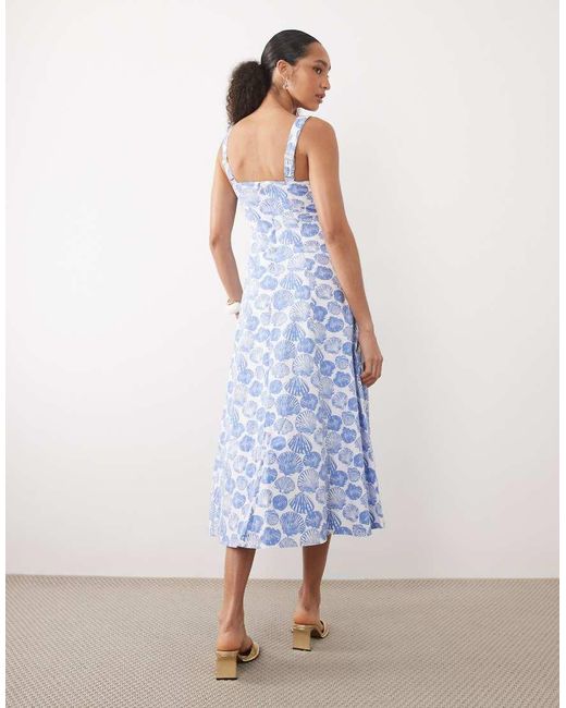 Abercrombie & Fitch Blue Sleeveless Midi Dress With Godet Hem