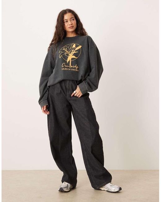 ASOS Gray Oversized Sweatshirt With Lily Flower Graphic