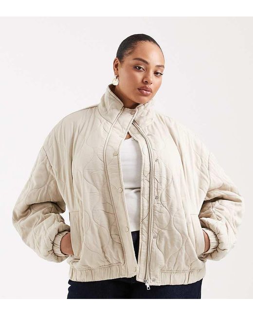 ASOS Natural Asos Design Curve Quilted Bomber Jacket With Yoke Detail