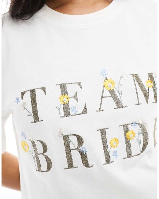 Maya White Embroidered 'Team Bride' T-Shirt
