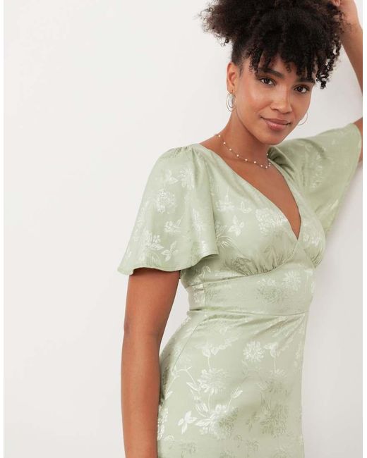 Maya Green Floral Jacquard Satin Maxi Dress