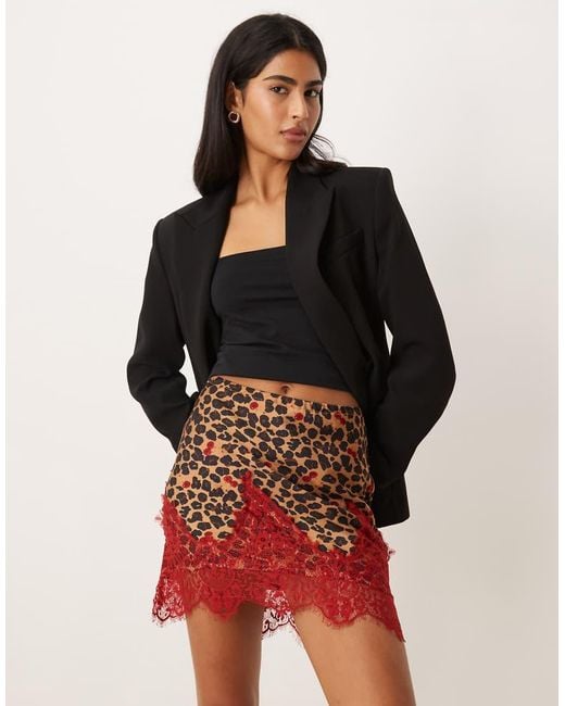 Never Fully Dressed Maeva Satin Red Lace Trim Mini Skirt