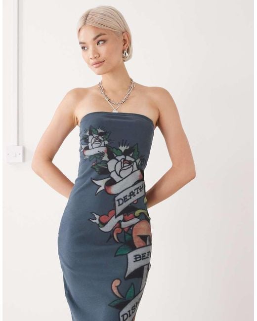 Ed Hardy Slogan Bandeau Dress in Blue | Lyst UK