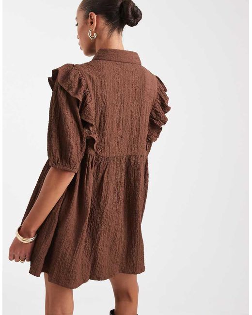Wednesday's Girl Brown Ruffle Detail Mini Smock Dress