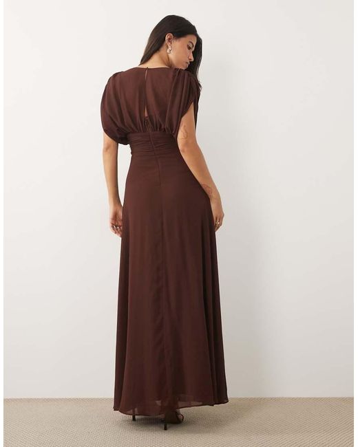 TFNC London Brown Bridesmaid Pleated Chiffon Maxi Dress