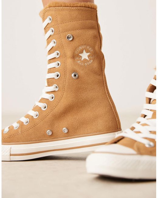 Chuck taylor all star - fold over - baskets à plateforme et rabat en fausse fourrure - marron Converse en coloris Natural