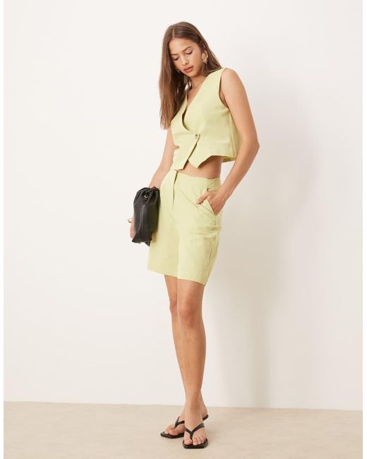 ASOS Green Linen Blend Asym Wrap Waistcoat Co Ord