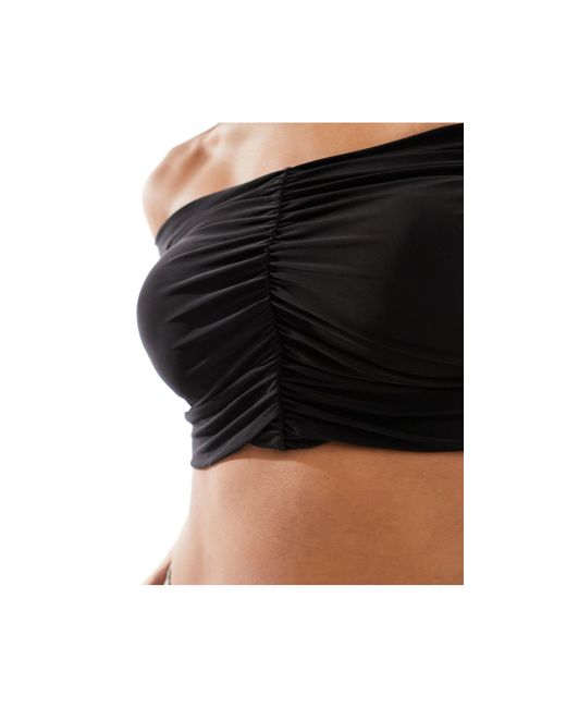 Naked Wardrobe Black Double Layered Sculpted Ruched Off The Shoulder Crop Top