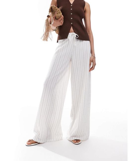 Stradivarius White Tall Linen Look Wide Leg Trouser