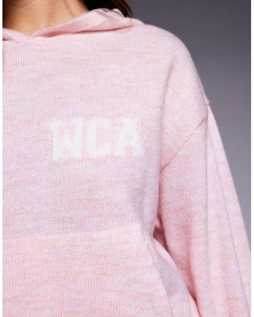 ASOS Pink Weekend Collective Co-ord Knitted Hoodie With Varsity Graphic